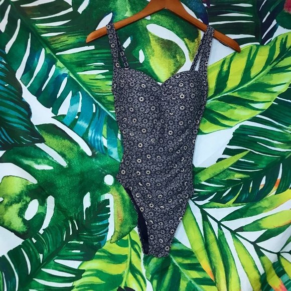 $160 Women's Sz 6 Bond Eye Multi Cup Navy Beige Gold One Piece Swimsuit - Picture 1 of 5